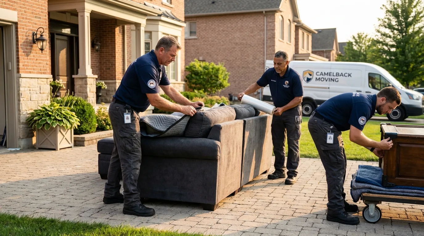 Large estate moving crew wrapping furniture in Deer Park, TX