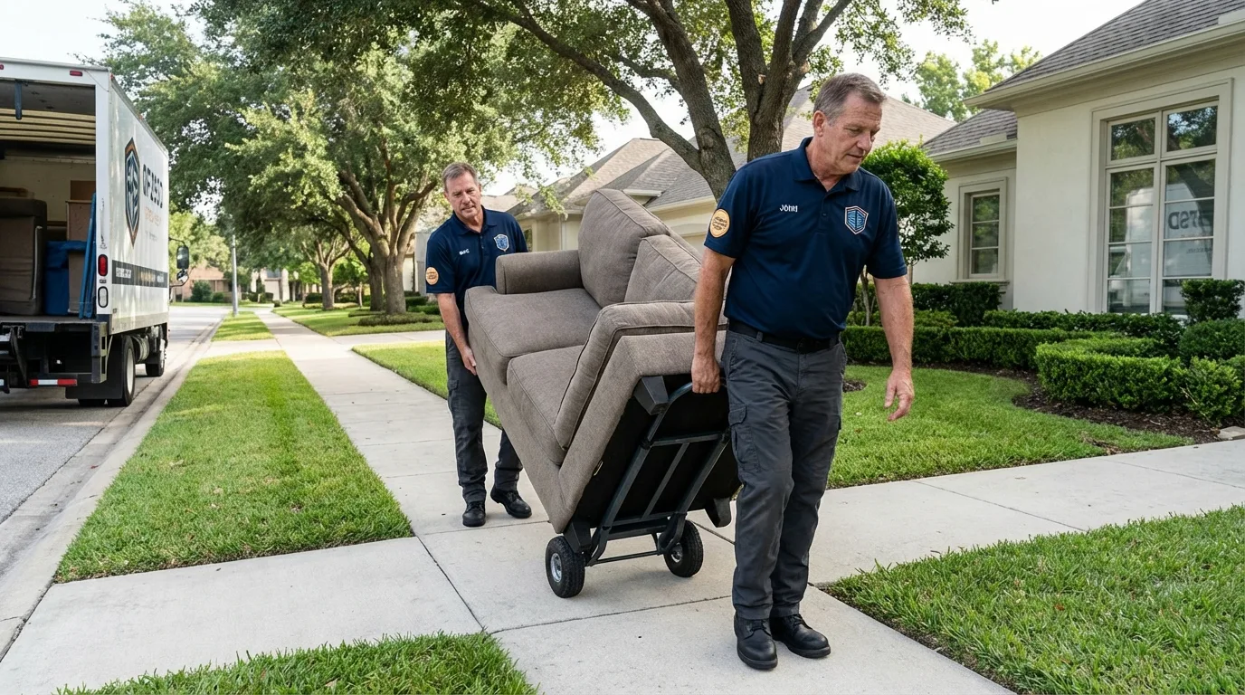 Local residential moving crew loading furniture in Deer Park, TX