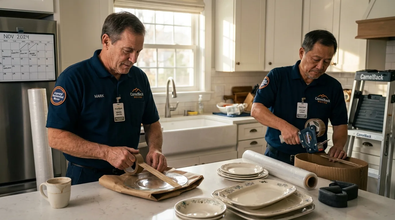 Professional crew packing kitchen dishware in Deer Park, TX